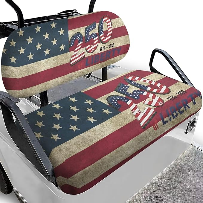 Yewatlles Retro 250th American Flag Universal Golf Cart Seat Cover Dress UP Golf Cart Durable Breathable Material Fit for Club Car, Easy to Install