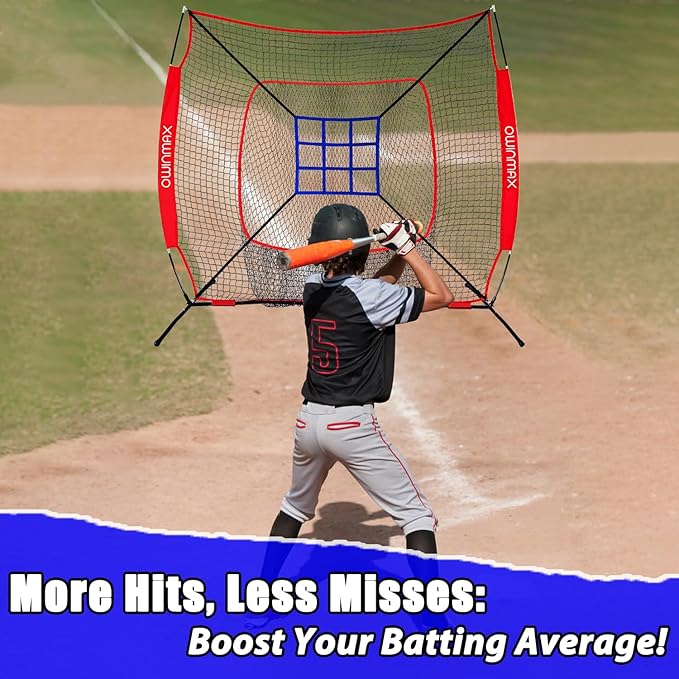 7x7 ft Baseball Softball Practice Net with The Detachable Bow Frame for Batting, Hitting, Pitching, Portable Baseball Practice Net with Carry Bag, Great for All Levels