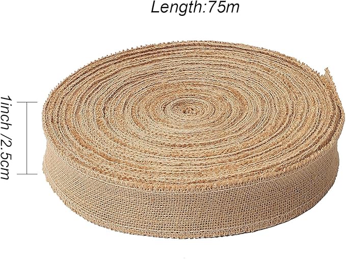 KINJOEK 1 Inch Wide 82 Yards Burlap Ribbon, Natural Jute Fabric Ribbon - Image 2