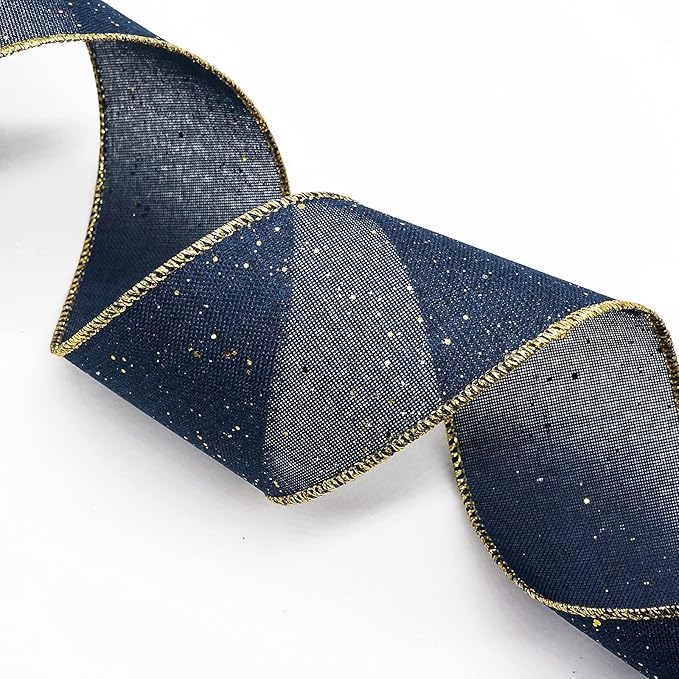 CT CRAFT LLC Blue Burlap Fabric Confetti Glitter Wired Ribbon 2.5" x 10 Yards - Image 6