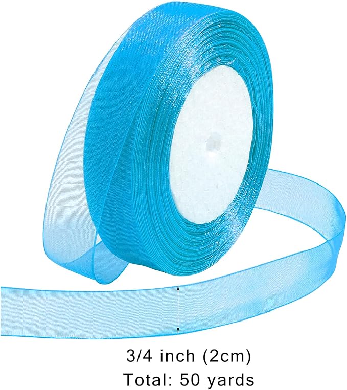 Ribbon for Gift Wrapping 3/4 inch Teal Sheer Organza Ribbon for Flower Bouquet - Image 2
