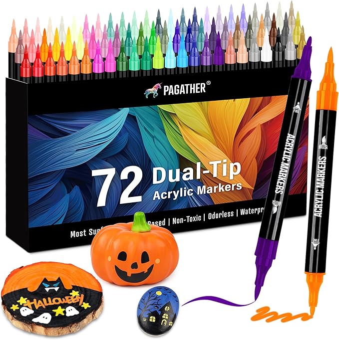 72 Colors Acrylic Paint Markers, Dual Tip by Pagather