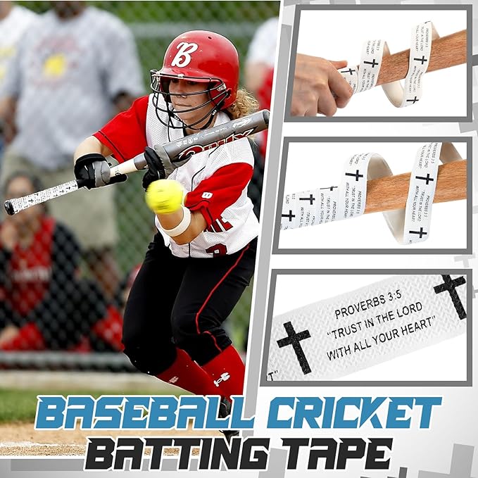 Pushglossy Christian Baseball Bat Grip Tapes 1.5mm Faith Cross Bat Grip Tape, Precut Full Adhesive Baseball Wrist Tape Scripture Design Non-Slip Religious Baseballs Grips Tapes