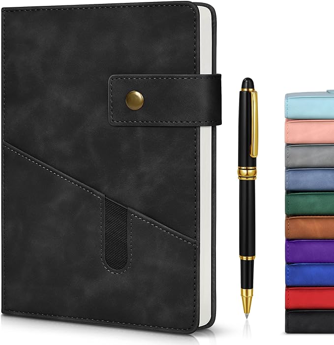 Black A5 Lined Leather Journal Notebook by vfaejll