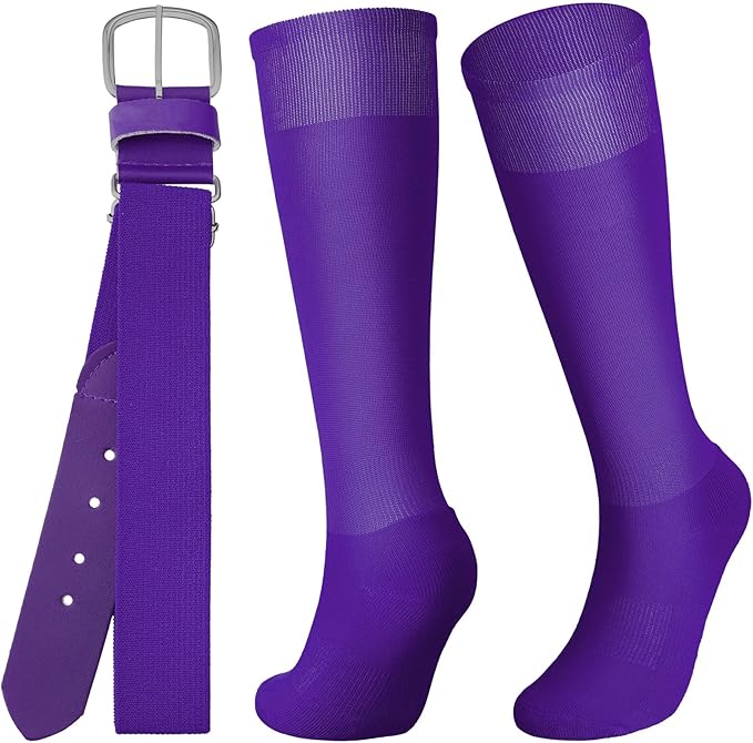 Zhanmai Baseball Belt and Socks Combo, Adjustable Elastic Belt and Softball Socks, Multiple Sizes for Youth Boys Girls, Adult