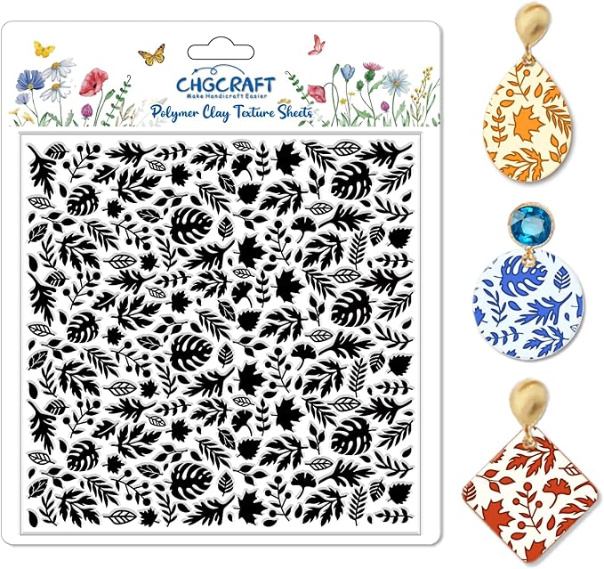 CHGCRAFT Autumn Leaves Pattern Polymer Clay Texture Sheet Plants and Maple by chgcraft