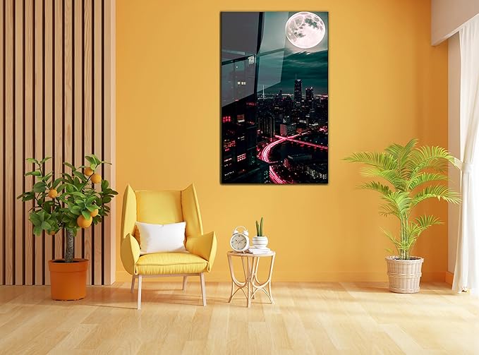 SpiritualHands Moon And City Glass Wall Art Painting - Image 7