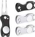 Mile High Life Golf Divot Repair Tool, All Metal Foldable Divot Tool with Pop-up Button & Magnetic Ball Marker, 2-6 Pack