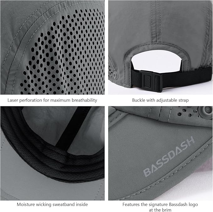 BASSDASH UPF 50+ Foldable Fishing Hat Baseball Cap with Removable Neck Flap Portable for Men Women Golf Hiking