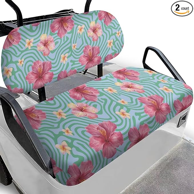Suobstales Golf Cart Front and Rear Seat Cover Set for EZGO TXT RXV & Club Car DS 2 Passenger, Washable Bench Seat Covers Kit