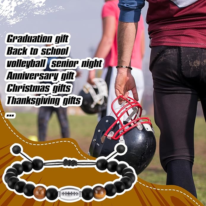 12 Set Sport Adjustable Beaded Bracelets Gifts Football Softball Soccer Volleyball Golf Basketball Hockey Bracelets for Women Men Adjustable Beaded Accessories