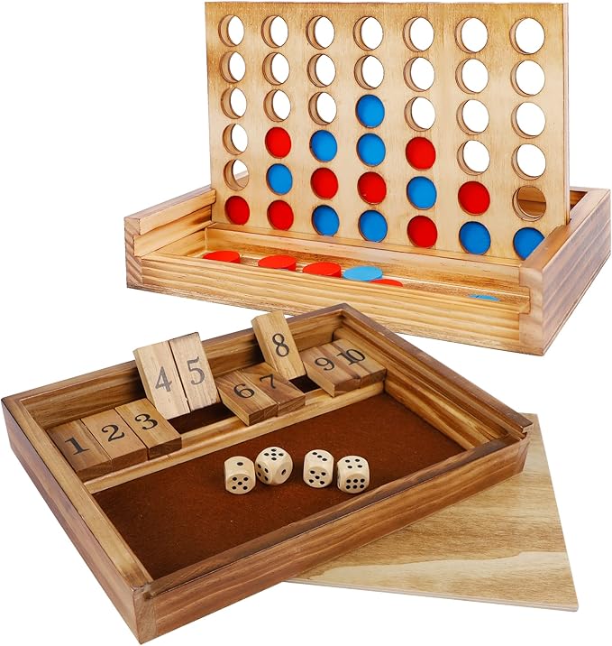 Glintoper Shut The Box & 4 in a Row Tables Game Set, Classic Wood Dice Game by Glintoper