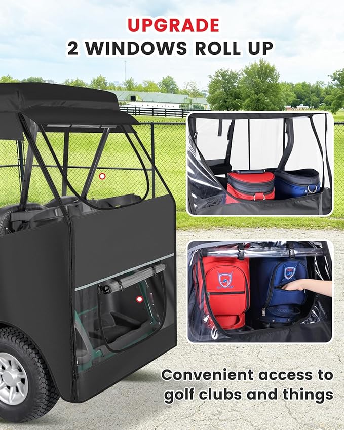 2 Passenger Golf Cart Enclosures for EZGO RXV 2 Seater, Waterproof 600D Oxford Driving Rain Cover with Full Roll Up Clear Windows & Doors