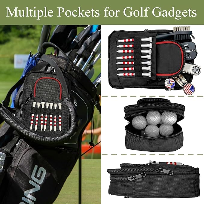 Golf Valuables Pouch, Golf Ball Bag, Golfer Portable Organizer, Large Golf Accessories Pouch for Gadgets, Like Balls, Tees, Market - Golf Gift for Men and Women (White/Red Edge) (Red Edge)