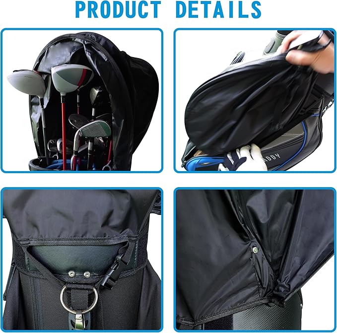 Golf Bag Rain Cover – Lightweight 250g Waterproof & UV-Resistant Hood with Flexible Frame, Fits Stand & Cart Bags, No-Zip Quick-On Design – 1680D Oxford