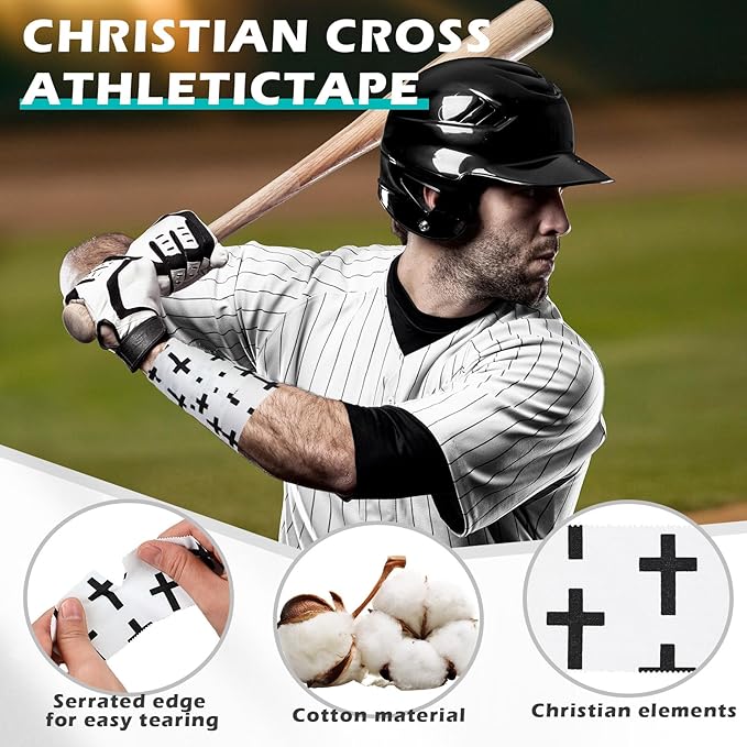 TrelaCo 2 Pcs Wrist Tape Baseball Cross Athletic 2in x 23ft Cotton Cross Wrist Tape Serrated Edges for Fingers Ankles Injury Wrap, Football Baseball Hockey Soccer (White)