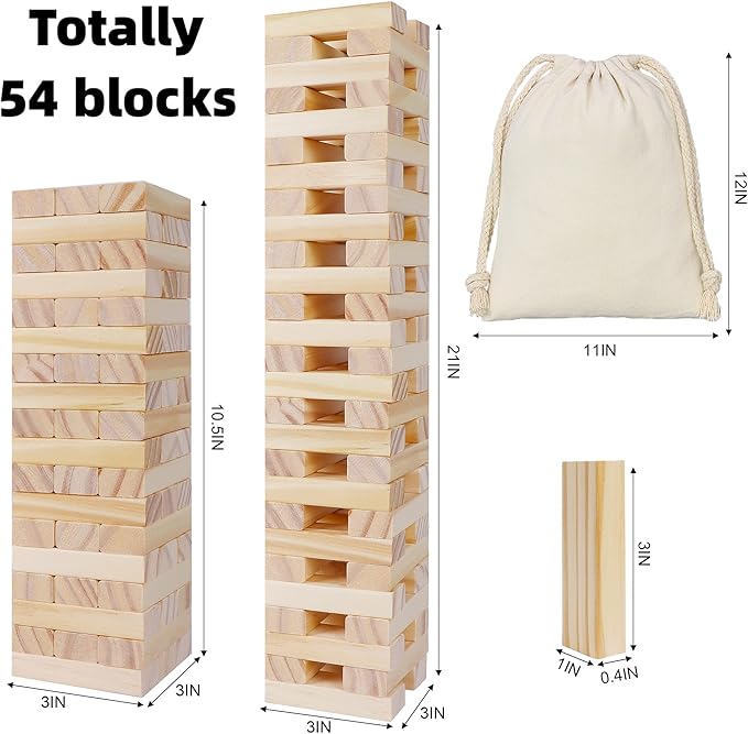 Glintoper Tic Tac Toe & Tumble Tower Blocks Tables Game Set, Classic Wood - Image 2