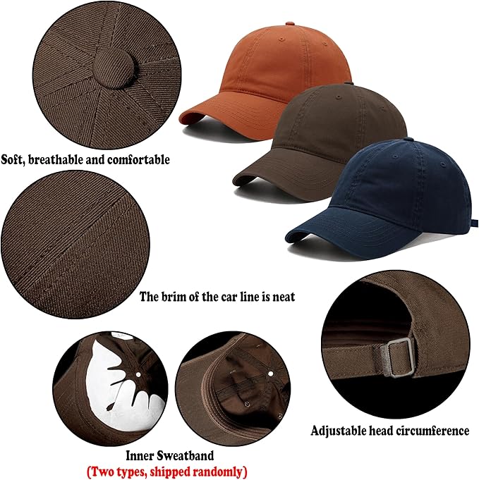 3 Pack Washed Plain Vintage Baseball Cap Cotton Adjustable Twill Bulk Low Profile Classic Dad Hat for Men/Women