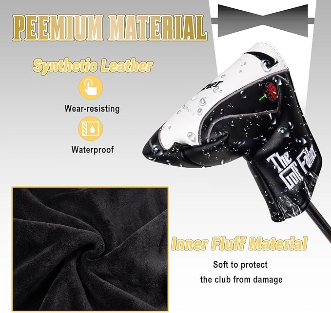 The Golf Father Funny Golf Club Covers, Driver Fairway Wood Hybrid Headcover, Mallet Putter Covers Blade Headcovers Putter Cover Magnetic, Black and White Color Iron Covers for Most Brands