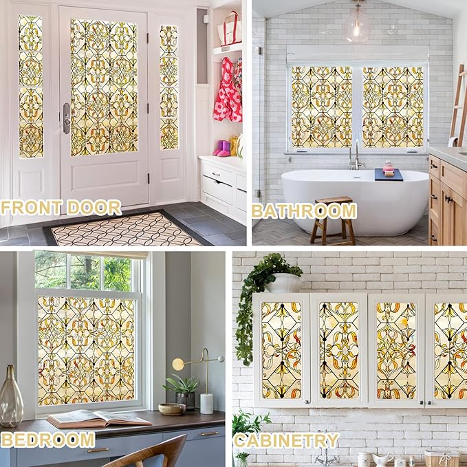 3D Stained Glass Window Privacy Film, Heat Control UV Blocking Static Cling - Image 6