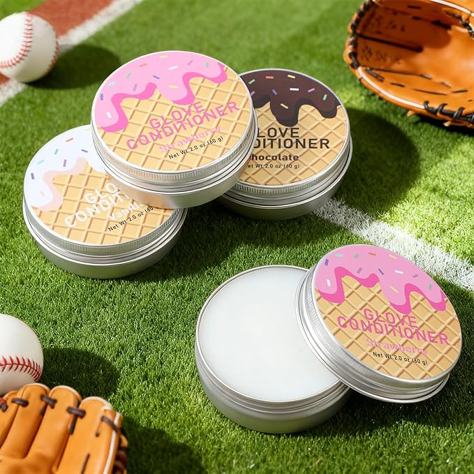 6 Pcs Baseball Glove Conditioner Bulk Strawberry, Chocolate, Vanilla Ice Cream Scented Glove Conditioning 2oz for Baseball, Softball Mitts, Football Leather