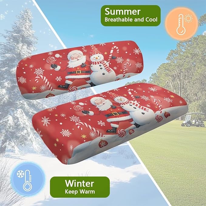 Bulopur Christmas Golf Cart Front Seat Covers Ezgo TXT Club Car Santa Claus Snowman Golf Cart Towel Seat Covers 2 Pack Red Christmas Golfcart Decorations Kit Universal Fit and Easy to Install