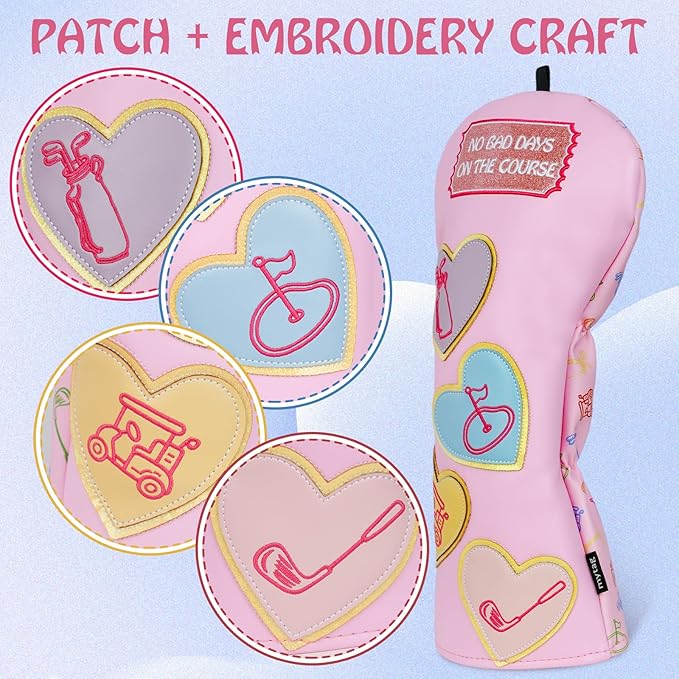 mytag Golf Head Covers Pink, No Bad Days On The Course Golf Club Covers Driver Fariway Hybrid Headcover for Women Girls