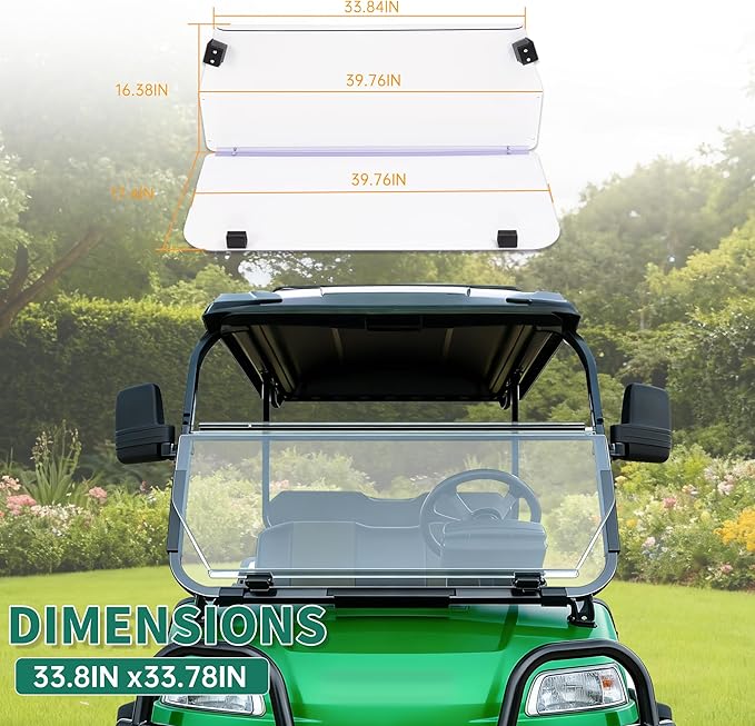 ECOTRIC Golf Cart Clear Windshield Compatible with Evolution Classic and Forester All Models 2016-up Flip Folding Down Windshield Foldable Windscreen PC