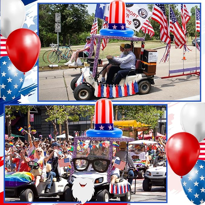 Suncalla 4th of July Golf Cart Decoration Kit Patriotic Parade Golf Cart Decor Including Hat Glasses Beard Flags Garlands Pennant Banner for LOVE USA Independence Day Memorial Day 250th anniversary