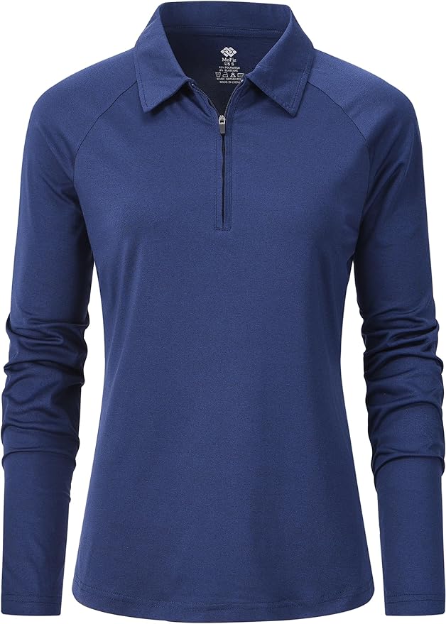 MoFiz Women's Golf Polo Shirt Long Sleeve Collared 1/4 Zip Stretch Soft Athletic Tops for Tennis Hiking & Outdoor Sports