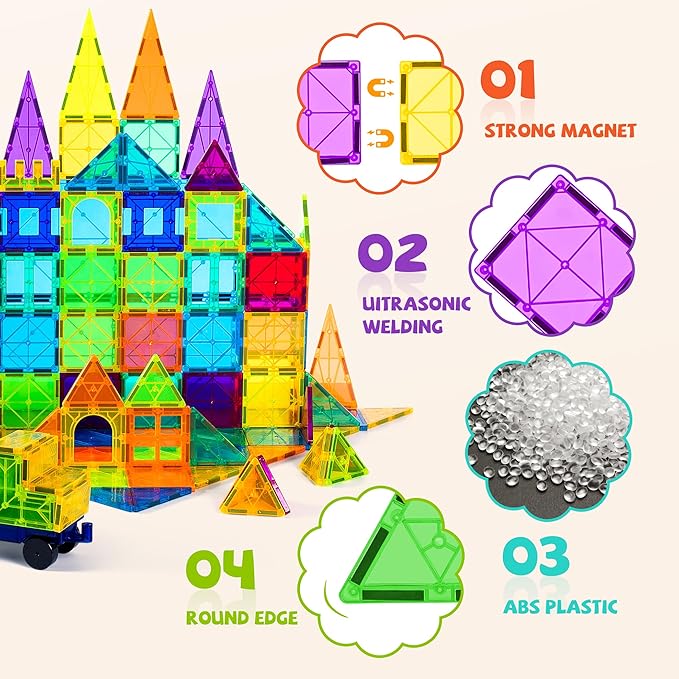 cossy 120Pcs Magnetic Tiles Magnetic 3D Building Blocks Set Educational - Image 4