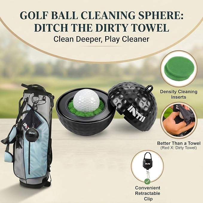 Upgrade Portable Golf Ball Cleaner More Lightweight, Home Golf Ball Washer for Bag, with Replaceable Sponges, Clip-On Design, Premium Golf Accessories Gift