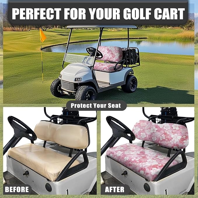 Yewatlles Pink Flowers Universal Golf Cart Seat Cover Dress UP Golf Cart Durable Breathable Material Fit for Club Car, Easy to Install