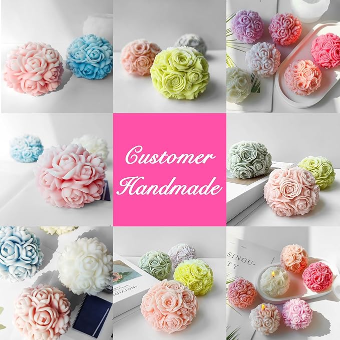 JDH 2 PCS Rose Ball Round Candle Mold 3D Rose Flowers Silicone Mold Flower - Image 6