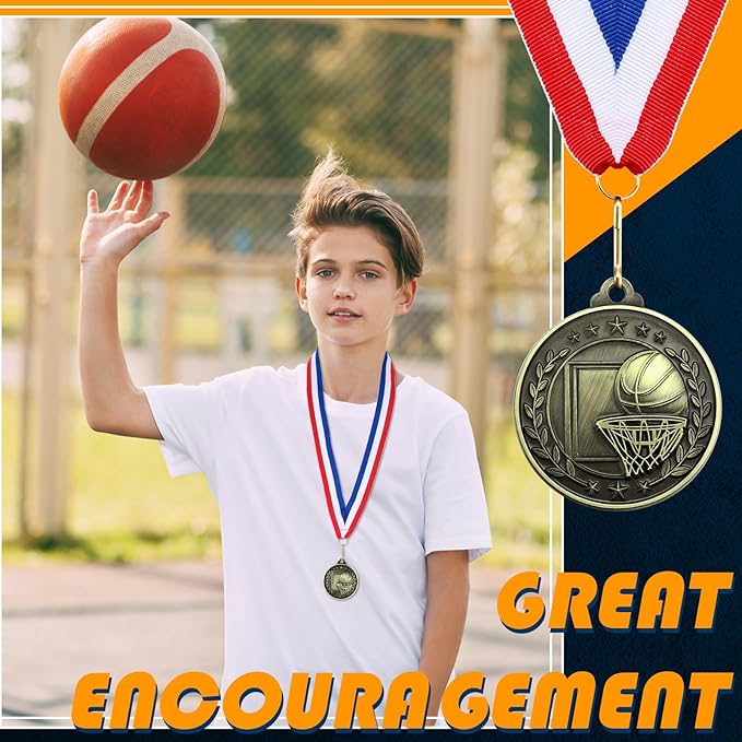 Misdary 12 Pack Medals with Neck Ribbons Team Participation Trophies for Kids Sports Awards Party Favors for Sports Competitions Celebration Gift