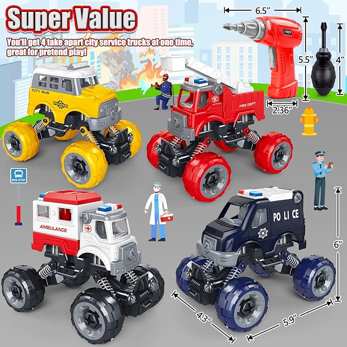 LUDILO Kids Boys Toys Age 4-6 5-7 6-8: 4 PCS DIY Assembly Building City Bus - Image 7