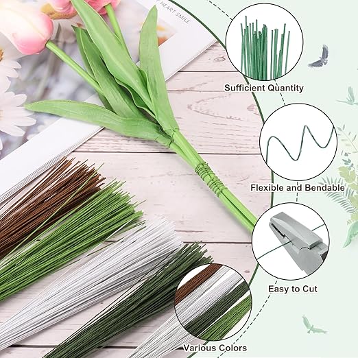 PATIKIL 32 Inch 22 Gauge Floral Stem Wire, 2 Pack/80 Pieces Bouquet Stem Paper - Image 3