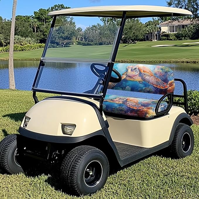Suobstales Golf Cart Front and Rear Seat Cover Set for EZGO TXT RXV & Club Car DS 2 Passenger, Washable Bench Seat Covers Kit