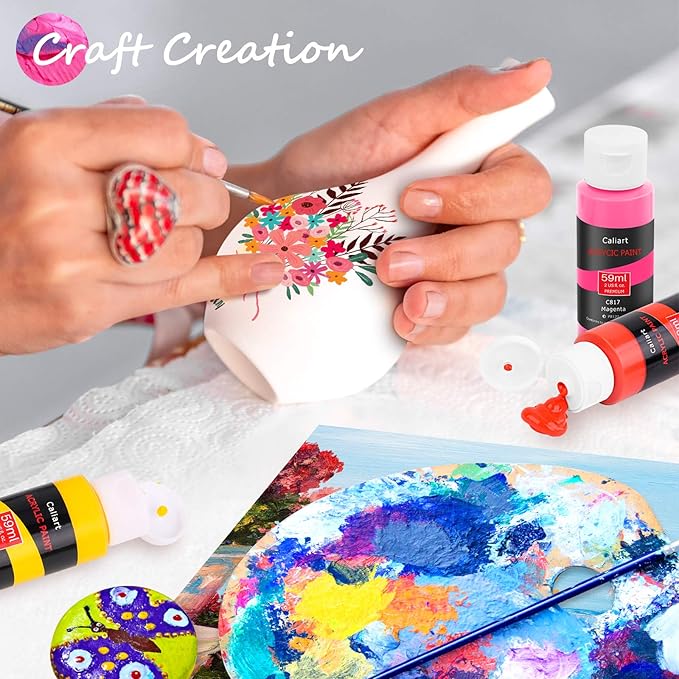 Caliart Acrylic Paint Set with 12 Brushes, 36 Colors Art Craft Paints Gifts - Image 4