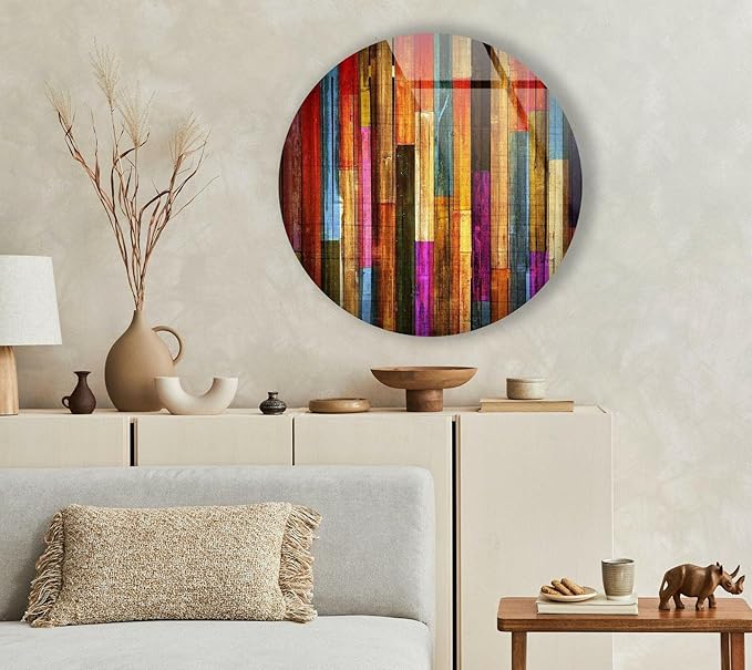 My Photostation.com 20'' Diameter Colorful Wood Pattern Round Glass Wall Art by MyPhotostation