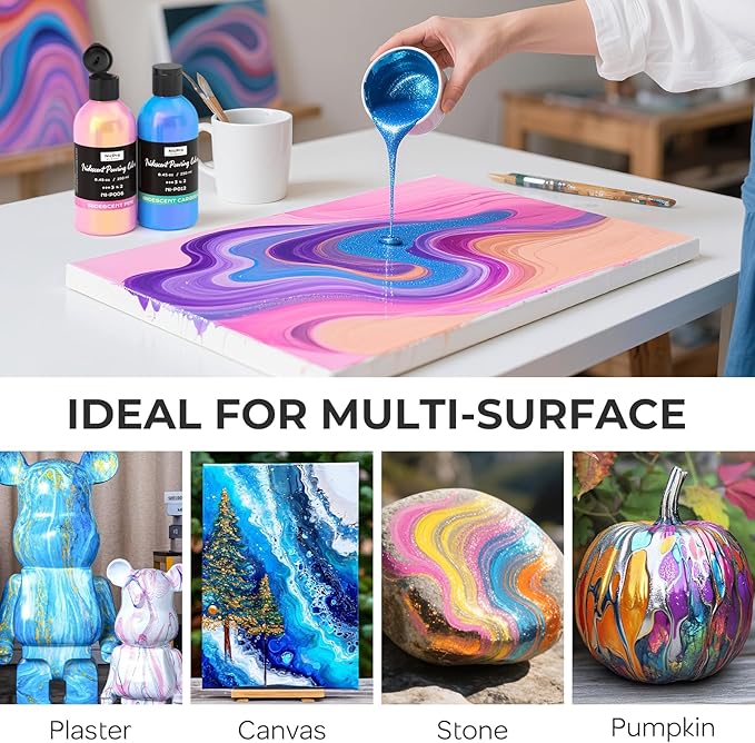 Nicpro 8 Colors Iridescent Metallic Acrylic Pour Paint Supplies Kit, 8.45oz - Image 8