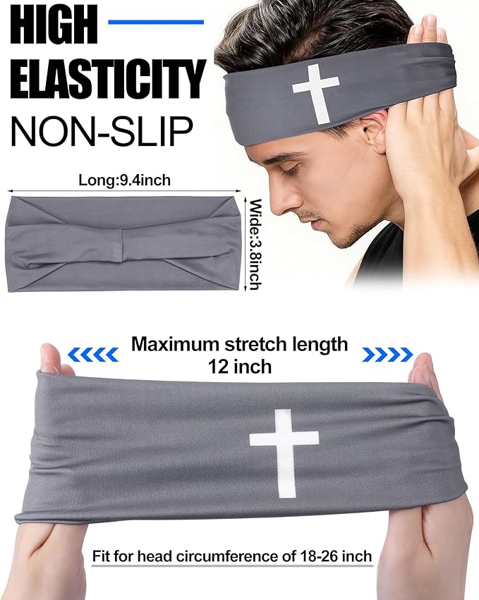 Shihanee 3 Pcs Christian Headbands for Men Jesus Cross Athletic Sweat Bands Christian Workout Accessories Moisture Wicking Sports Hairbands for Football Baseball Basketball Running Training