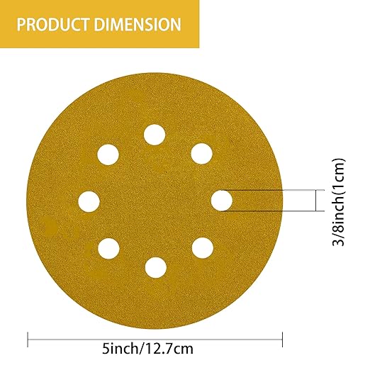 150PCS 240 Grit Gold Sanding Discs, 5-Inch 8-Hole Sandpaper - Image 6