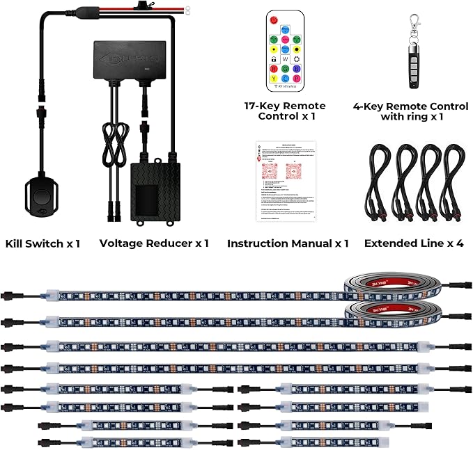 12PCS 12V-72V Golf Cart Lights, RGB Led Underglow Light Kit with 2 Remotes and App Control, Voltage Reducer, Waterproof, Sound Active, Battery Drain Protect Kill Switch Golf Cart Led Lights