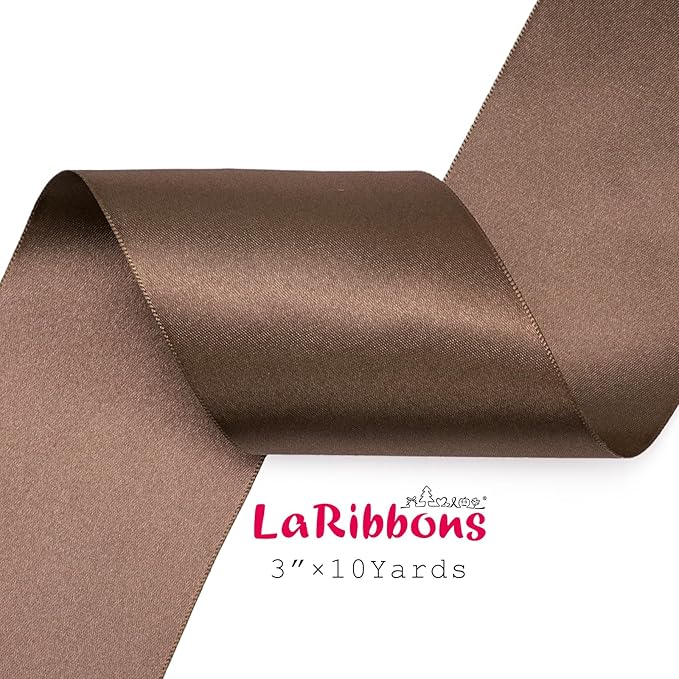 LaRibbons Brown Satin Ribbon 3 Inch 10 Yards Double Faced Luxury Mocha Silk - Image 5