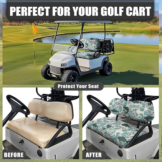 Bulopur Teal Fish Camo Golf Cart Seat Covers Set 2 Piece Universal Golf Cart Seat Cover 2 Passenger Seats Protective Cover Elastic Fabric- Keeps Your Seat Cool and Clean