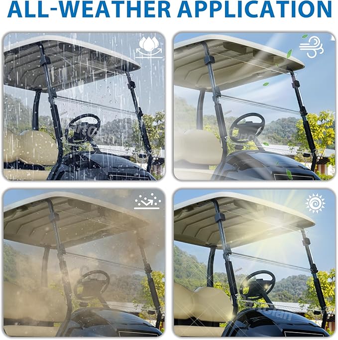 Golf Cart Windshield, Club Car Windshield with Windshield Clips Suitable for 2004-Up Club Car Precedent/Onward/Tempo Golf Carts, PC UV Resistant, Club Car Foldable Windshield Replacement