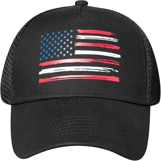 Baseball Cap, American Flag Trucker Hat for Men Women, Breathable Adjustable Fit Outdoor Mesh Snapback Hats