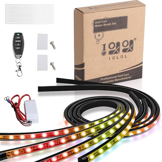 10L0L 4PCS Golf Cart Underglow LED Light Strip Kit, 22 Modes Glow Neon Underbody Lighting with Wireless Remote Control Music Sync IP67 12V-80V Input for Yamaha EZGO Club Car
