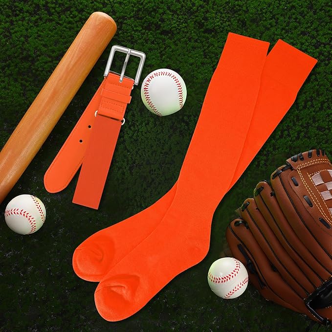 XZQTIVE 3 Pairs of Baseball Softball Socks and 1 Baseball Softball Belt Combo Set Knee-High Soccer Socks for Kids Youth Adult
